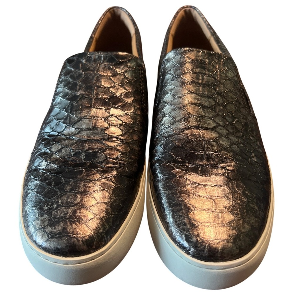 Frye Women's Slip-On Sneakers Metallic Bronze Snake Print Leather Shoes Size 10M